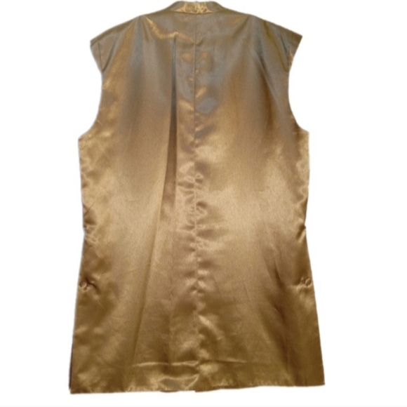 Gianni Vironi Unisex 48R/42W Longline Gold Satin Vest Formal Sleeveless Button - Picture 2 of 9
